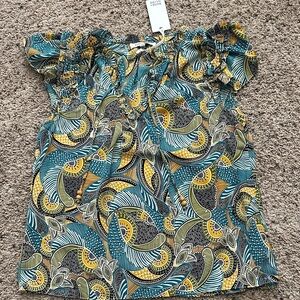 Rose & Olive Teal, Mustard & Black Abstract Printed Top
